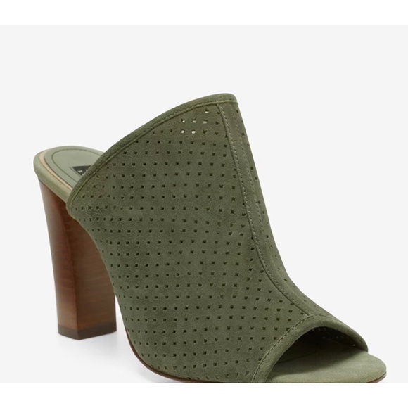 White House Black Market Shoes - WHBM-Military Green Suede Perforated Mules-PRESTINE CONDITION!